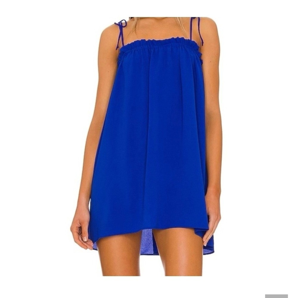 Show Me Your Mumu Blue Tie Shoulder Ruffle Mini Dress  Royal Blue Small